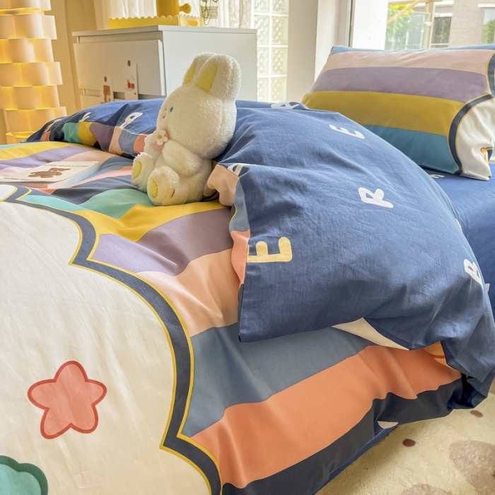 91家纺网 家纺一手货源 找家纺 蓝邻 2023新款学生季全棉三件套四件套-印花系列 萌兔幻想