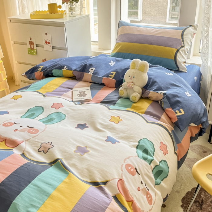 91家纺网 家纺一手货源 找家纺 蓝邻 2023新款学生季全棉三件套四件套-印花系列 萌兔幻想