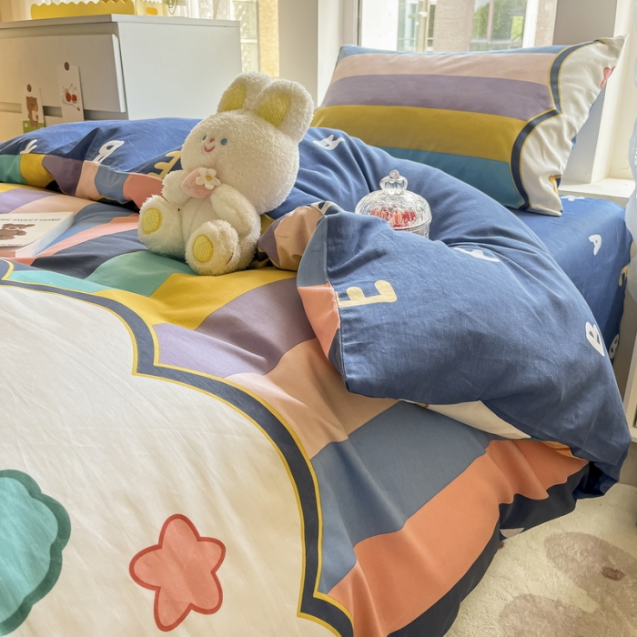 91家纺网 家纺一手货源 找家纺 蓝邻 2023新款学生季全棉三件套四件套-印花系列 萌兔幻想