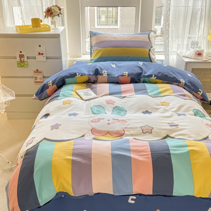 91家纺网 家纺一手货源 找家纺 蓝邻 2023新款学生季全棉三件套四件套-印花系列 萌兔幻想