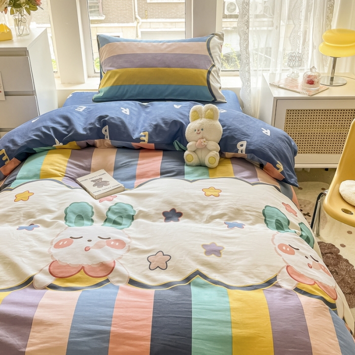 91家纺网 家纺一手货源 找家纺 蓝邻 2023新款学生季全棉三件套四件套-印花系列 萌兔幻想