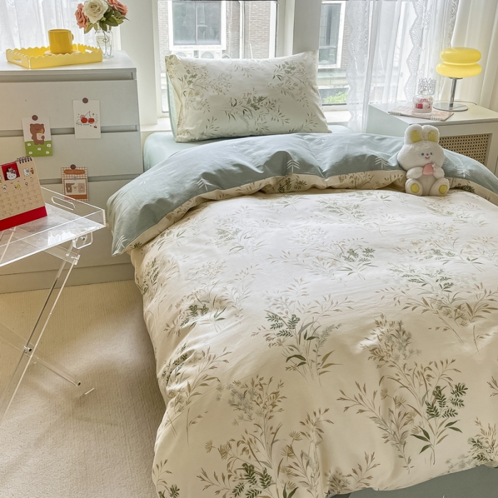 91家纺网 家纺一手货源 找家纺 蓝邻 2023新款学生季全棉三件套四件套-印花系列 浅草