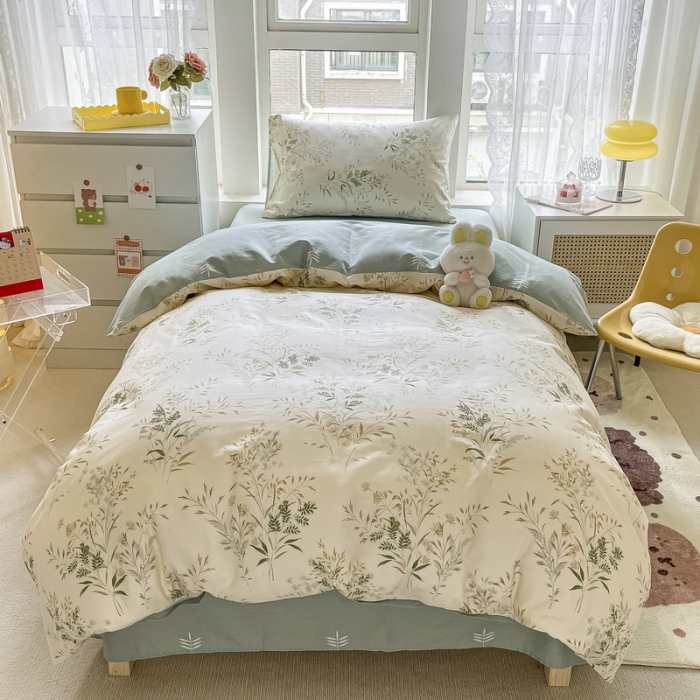 91家纺网 家纺一手货源 找家纺 蓝邻 2023新款学生季全棉三件套四件套-印花系列 浅草