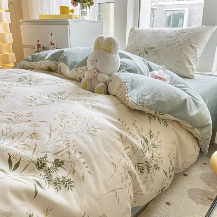 91家纺网 家纺一手货源 找家纺 蓝邻 2023新款学生季全棉三件套四件套-印花系列 浅草