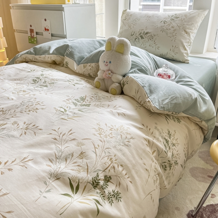 91家纺网 家纺一手货源 找家纺 蓝邻 2023新款学生季全棉三件套四件套-印花系列 浅草