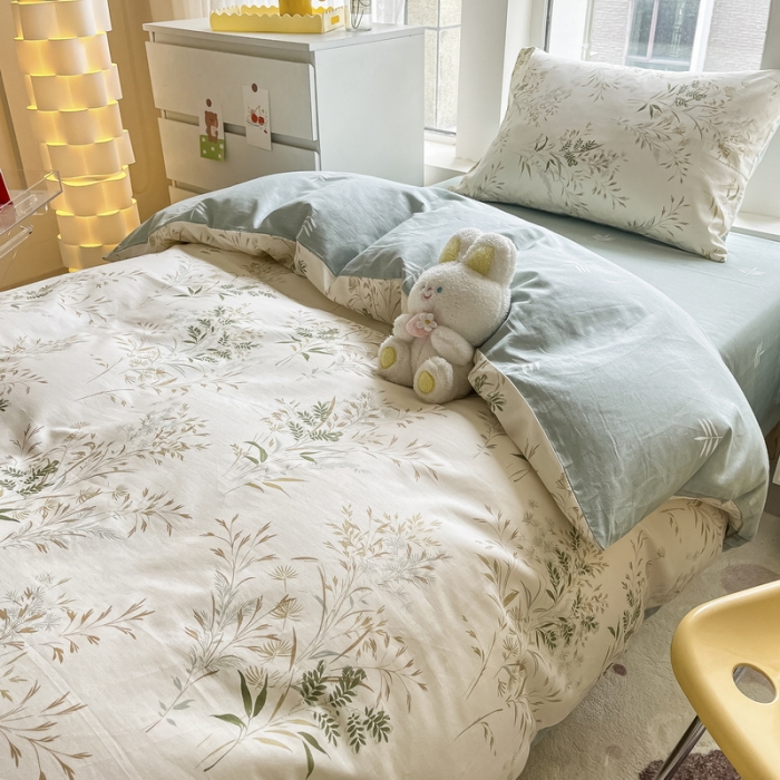 91家纺网 家纺一手货源 找家纺 蓝邻 2023新款学生季全棉三件套四件套-印花系列 浅草