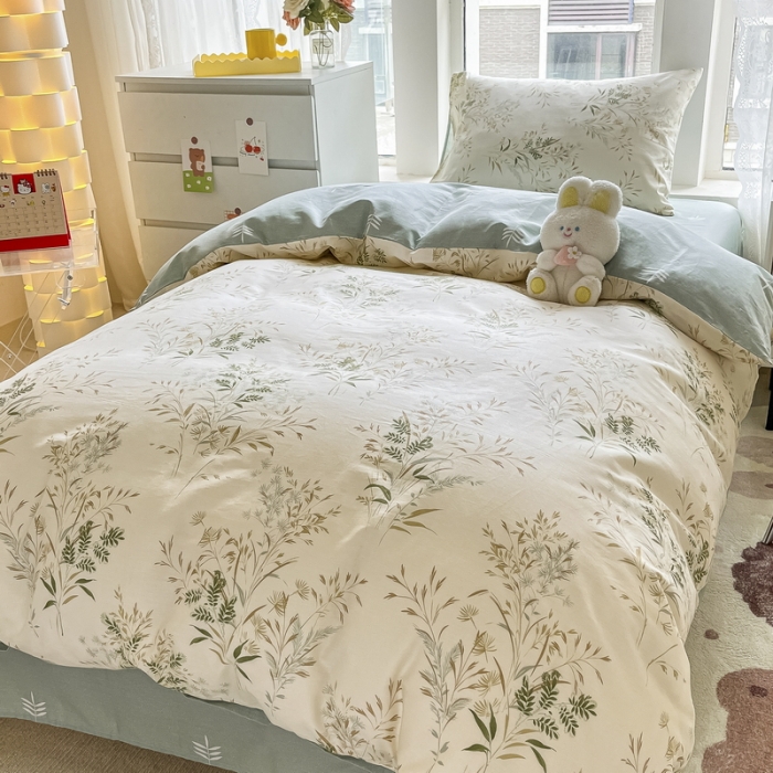 91家纺网 家纺一手货源 找家纺 蓝邻 2023新款学生季全棉三件套四件套-印花系列 浅草