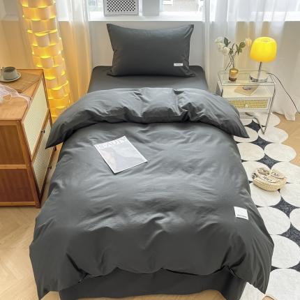 91家纺网 家纺一手货源 找家纺 蓝邻 2023新款学生季全棉色织水洗棉三件套四件套 高级灰