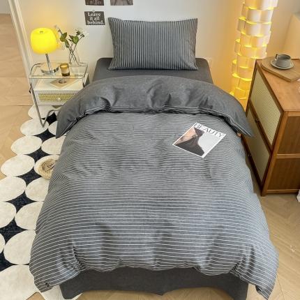 91家纺网 家纺一手货源 找家纺 蓝邻 2023新款学生季全棉色织水洗棉三件套四件套 灰细条