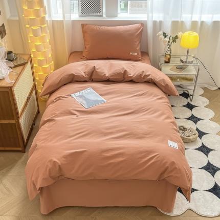 91家纺网 家纺一手货源 找家纺 蓝邻 2023新款学生季全棉色织水洗棉三件套四件套 焦糖色