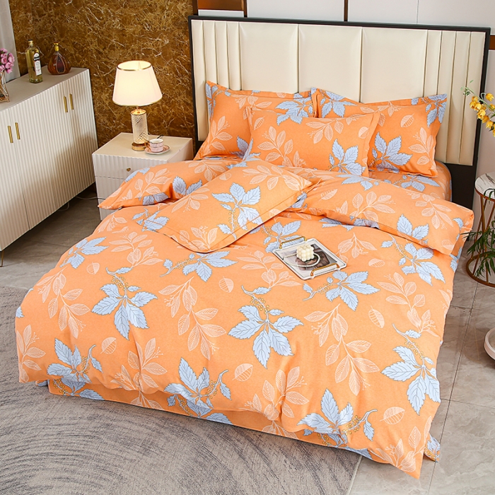 91家纺网 家纺一手货源 找家纺 畅畅 2024爆款全棉喷气活性印花磨毛四件套 HMJ枫叶-桔