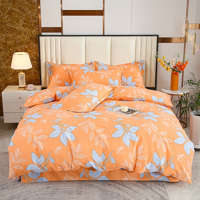 91家纺网 家纺一手货源 找家纺 畅畅 2024爆款全棉喷气活性印花磨毛四件套 HMJ枫叶-桔