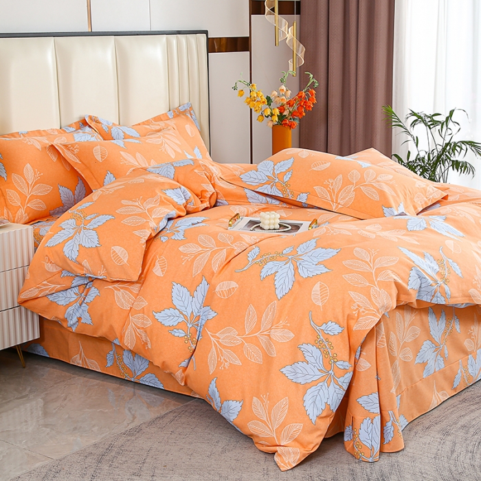 91家纺网 家纺一手货源 找家纺 畅畅 2024爆款全棉喷气活性印花磨毛四件套 HMJ枫叶-桔