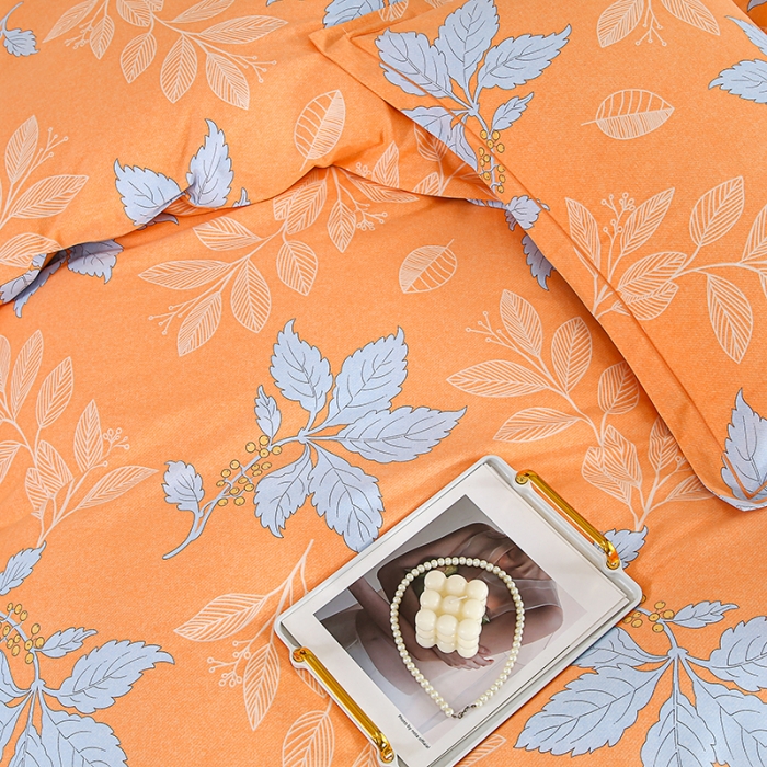 91家纺网 家纺一手货源 找家纺 畅畅 2024爆款全棉喷气活性印花磨毛四件套 HMJ枫叶-桔