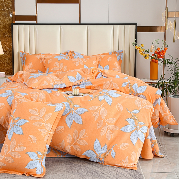 91家纺网 家纺一手货源 找家纺 畅畅 2024爆款全棉喷气活性印花磨毛四件套 HMJ枫叶-桔