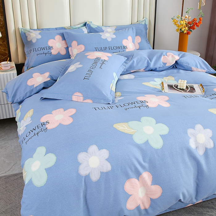 91家纺网 家纺一手货源 找家纺 畅畅 2024爆款全棉喷气活性印花磨毛四件套 HMJ花晨月夕-蓝