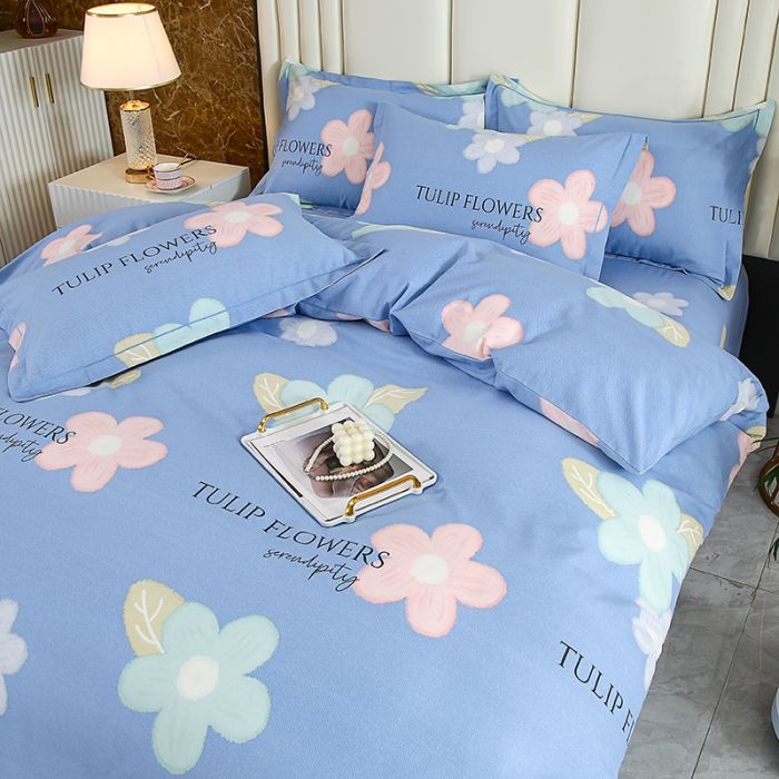 91家纺网 家纺一手货源 找家纺 畅畅 2024爆款全棉喷气活性印花磨毛四件套 HMJ花晨月夕-蓝