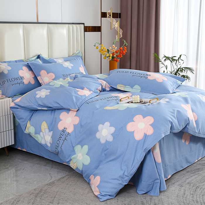 91家纺网 家纺一手货源 找家纺 畅畅 2024爆款全棉喷气活性印花磨毛四件套 HMJ花晨月夕-蓝