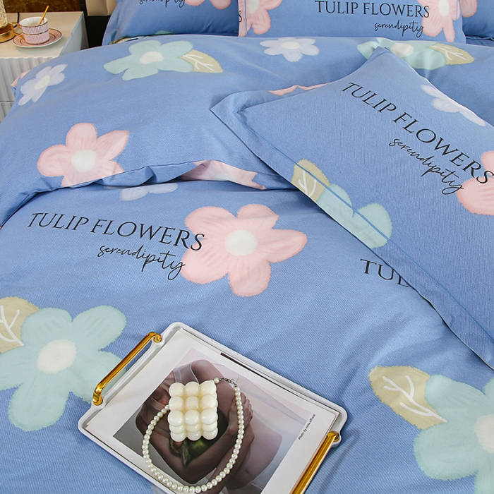 91家纺网 家纺一手货源 找家纺 畅畅 2024爆款全棉喷气活性印花磨毛四件套 HMJ花晨月夕-蓝