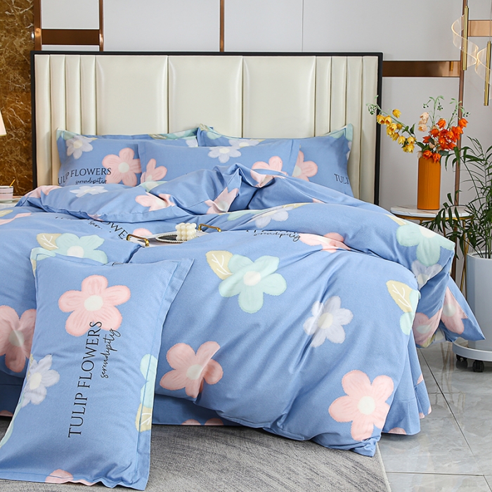 91家纺网 家纺一手货源 找家纺 畅畅 2024爆款全棉喷气活性印花磨毛四件套 HMJ花晨月夕-蓝