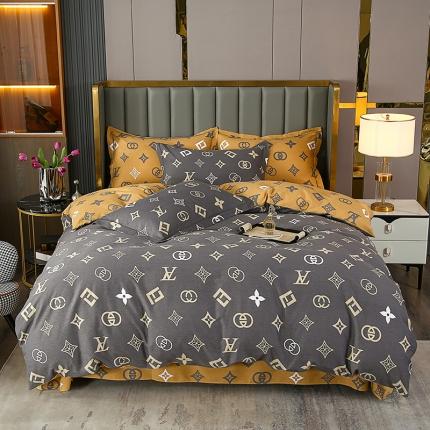 畅畅 2024爆款全棉喷气活性印花磨毛四件套 HMJ英伦风尚-灰