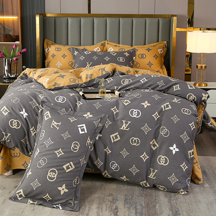 91家纺网 家纺一手货源 找家纺 畅畅 2024爆款全棉喷气活性印花磨毛四件套 HMJ英伦风尚-灰