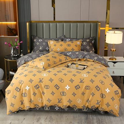 畅畅 2024爆款全棉喷气活性印花磨毛四件套 HMJ英伦风尚-橘黄