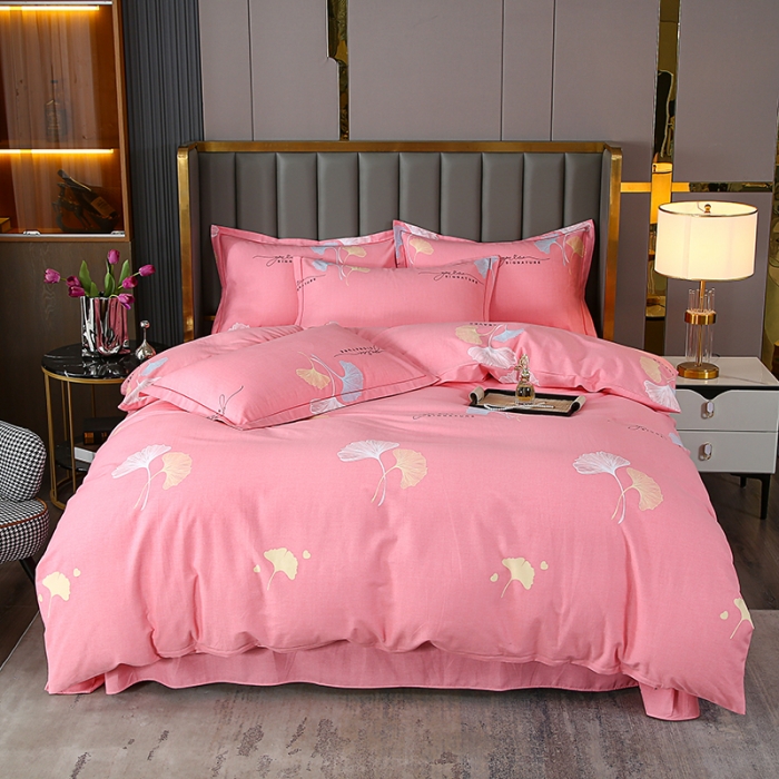 91家纺网 家纺一手货源 找家纺 畅畅 2024爆款全棉喷气活性印花磨毛四件套 YY花园春景-粉