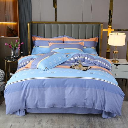 畅畅 2024爆款全棉喷气活性印花磨毛四件套 YY酷派生活-蓝