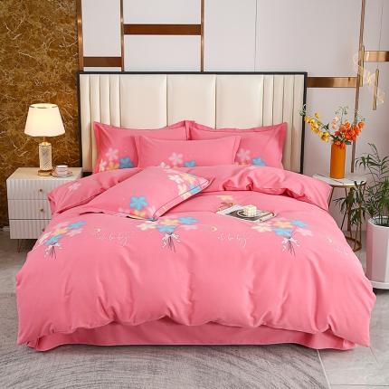 畅畅 2024爆款全棉喷气活性印花磨毛四件套 YY情语叶-粉