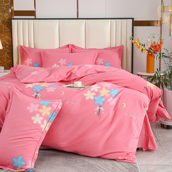 91家纺网 家纺一手货源 找家纺 畅畅 2024爆款全棉喷气活性印花磨毛四件套 YY情语叶-粉