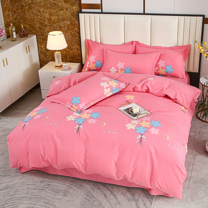 91家纺网 家纺一手货源 找家纺 畅畅 2024爆款全棉喷气活性印花磨毛四件套 YY情语叶-粉