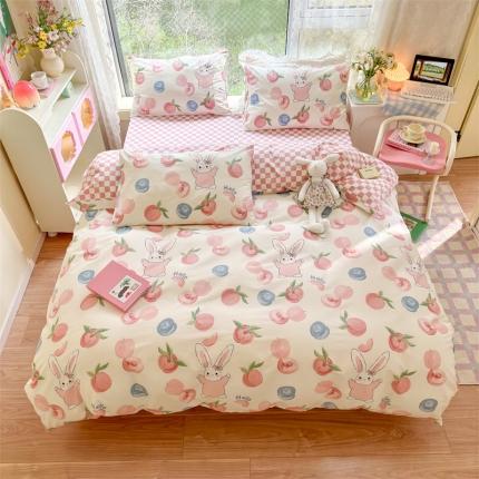 91家纺网 家纺一手货源 找家纺 名兮 2023新款全棉四件套 蜜桃兔