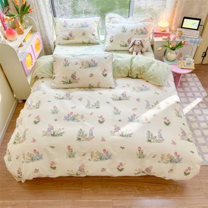 91家纺网 家纺一手货源 找家纺 名兮 2023新款全棉四件套 蘑菇小兔