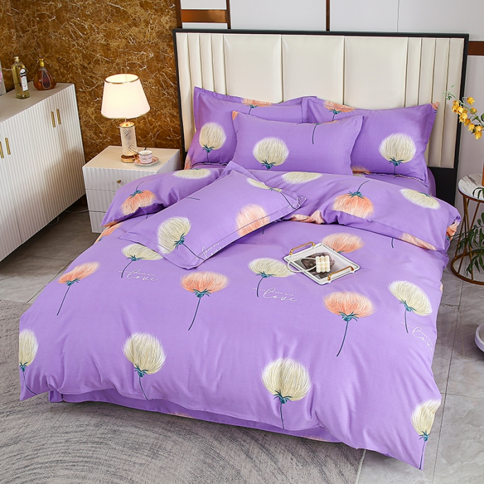 91家纺网 家纺一手货源 找家纺 畅畅 2024爆款全棉喷气活性印花磨毛四件套 花妍秀-紫