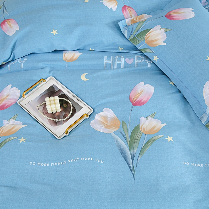 91家纺网 家纺一手货源 找家纺 畅畅 2024爆款全棉喷气活性印花磨毛四件套 郁金花香-蓝