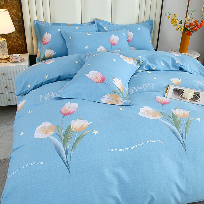 91家纺网 家纺一手货源 找家纺 畅畅 2024爆款全棉喷气活性印花磨毛四件套 郁金花香-蓝