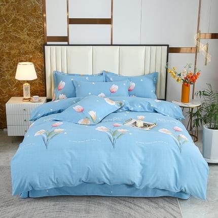 91家纺网 家纺一手货源 找家纺 畅畅 2024爆款全棉喷气活性印花磨毛四件套 郁金花香-蓝