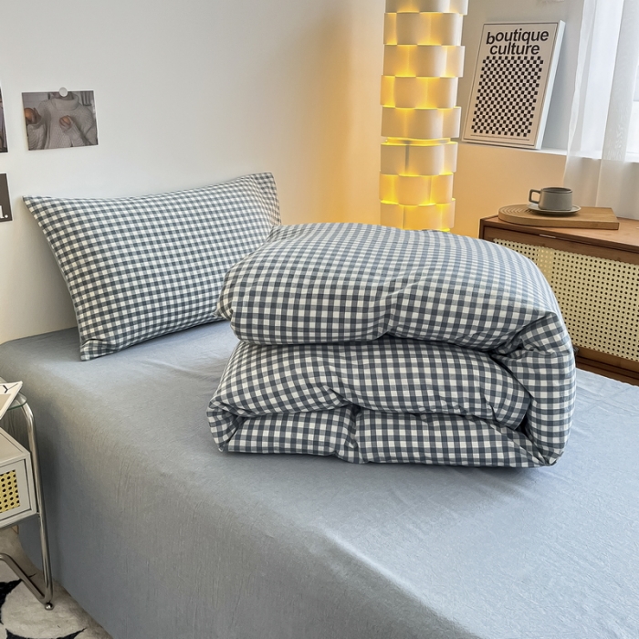 91家纺网 家纺一手货源 找家纺 蓝邻 2023新款学生季全棉色织水洗棉三件套四件套 海兰小格