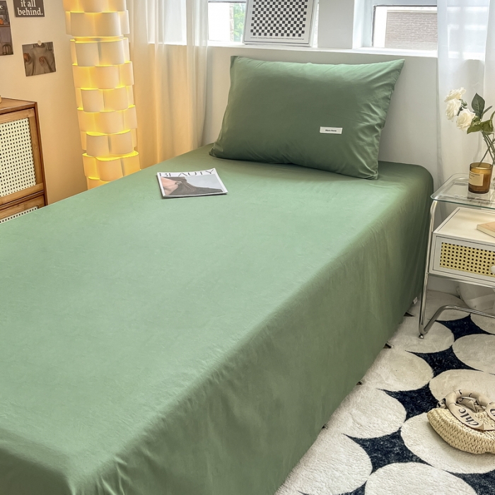 91家纺网 家纺一手货源 找家纺 蓝邻 2023新款学生季全棉色织水洗棉三件套四件套 时尚绿