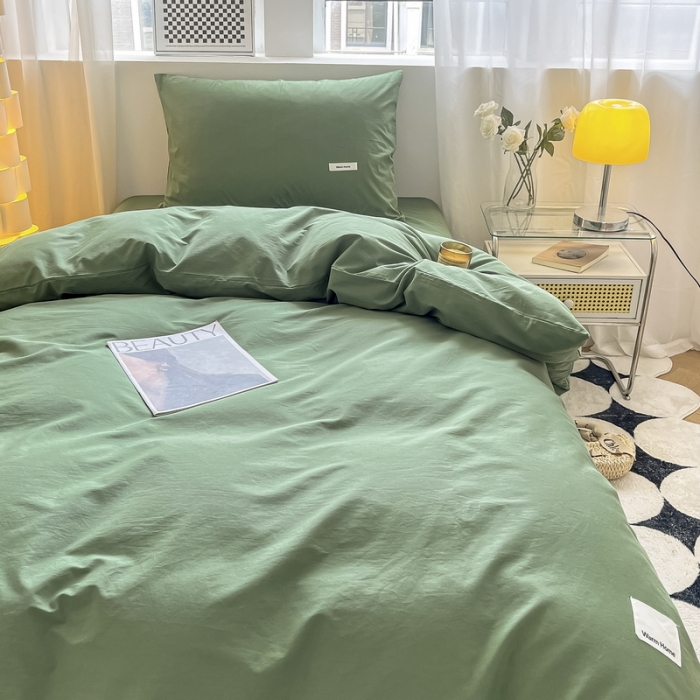 91家纺网 家纺一手货源 找家纺 蓝邻 2023新款学生季全棉色织水洗棉三件套四件套 时尚绿