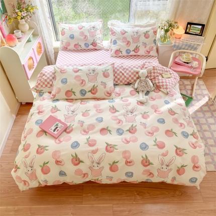 名兮 2023新款全棉四件套 蜜桃兔