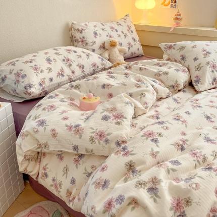 91家纺网 家纺一手货源 找家纺 川悦生活 2023新款全棉双层纱印花四件套 哈克斯