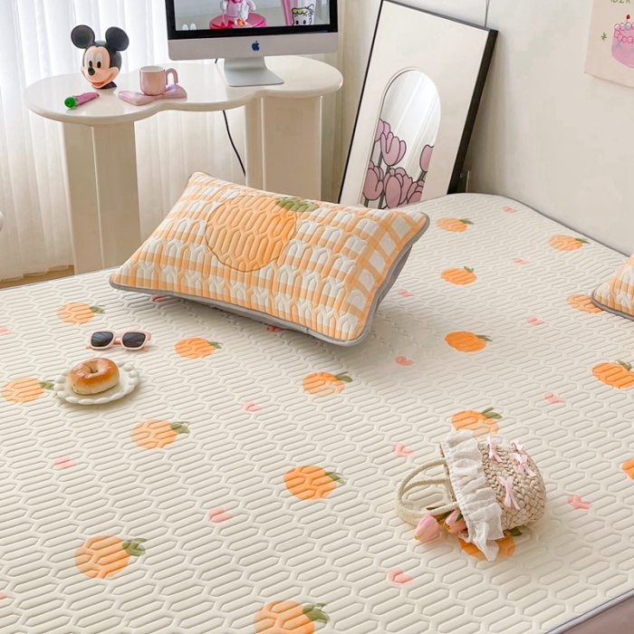 91家纺网 家纺一手货源 找家纺 顾里家纺 2023新款凉席豆豆夏被套件 爱心桔子