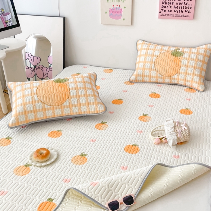 91家纺网 家纺一手货源 找家纺 顾里家纺 2023新款凉席豆豆夏被套件 爱心桔子