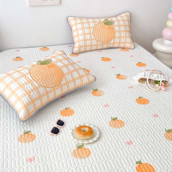 91家纺网 家纺一手货源 找家纺 顾里家纺 2023新款凉席豆豆夏被套件 爱心桔子