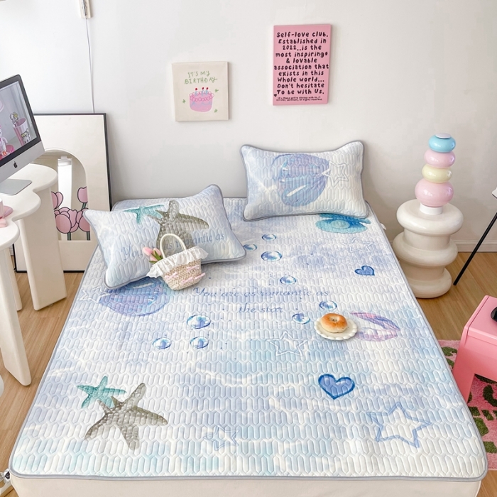 91家纺网 家纺一手货源 找家纺 顾里家纺 2023新款凉席豆豆夏被套件 海洋贝壳