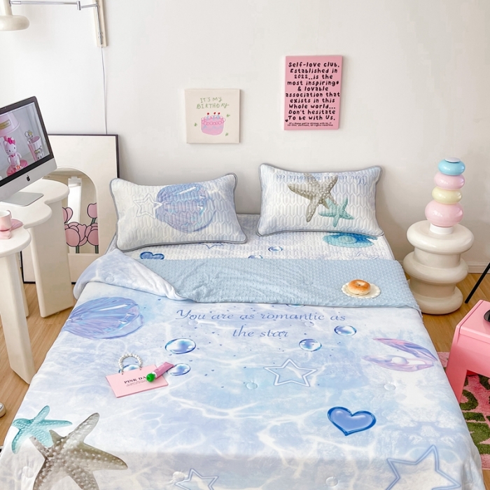 91家纺网 家纺一手货源 找家纺 顾里家纺 2023新款凉席豆豆夏被套件 海洋贝壳