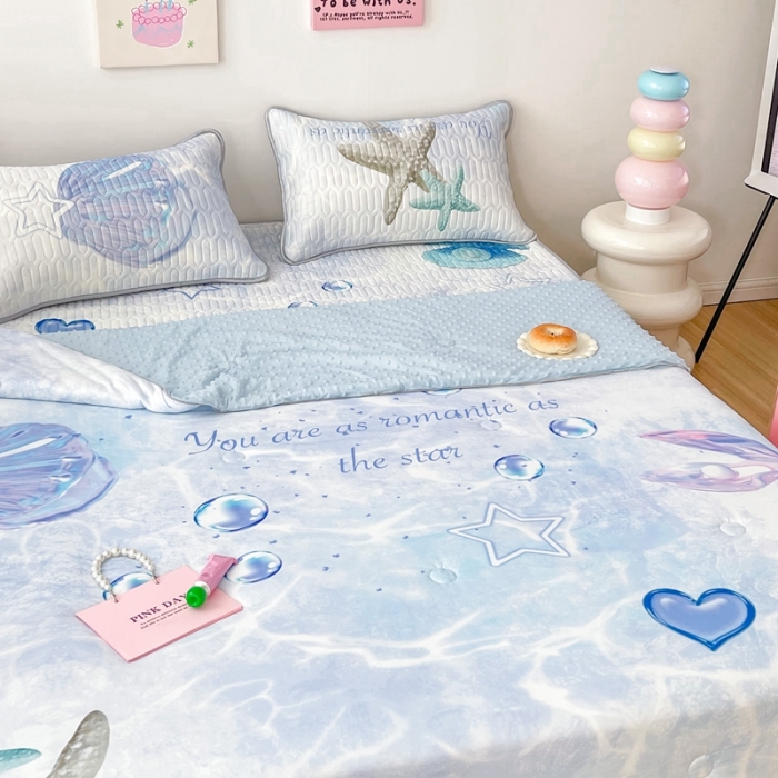 91家纺网 家纺一手货源 找家纺 顾里家纺 2023新款凉席豆豆夏被套件 海洋贝壳