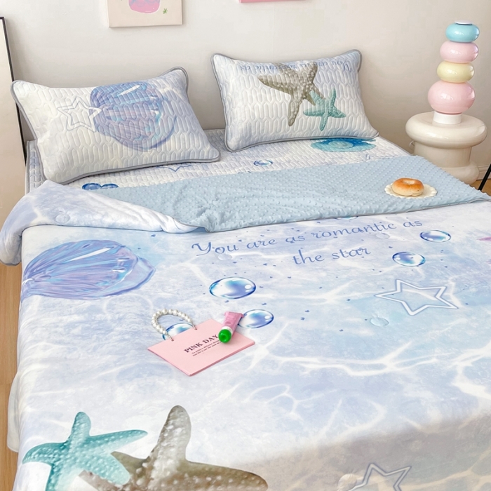 91家纺网 家纺一手货源 找家纺 顾里家纺 2023新款凉席豆豆夏被套件 海洋贝壳